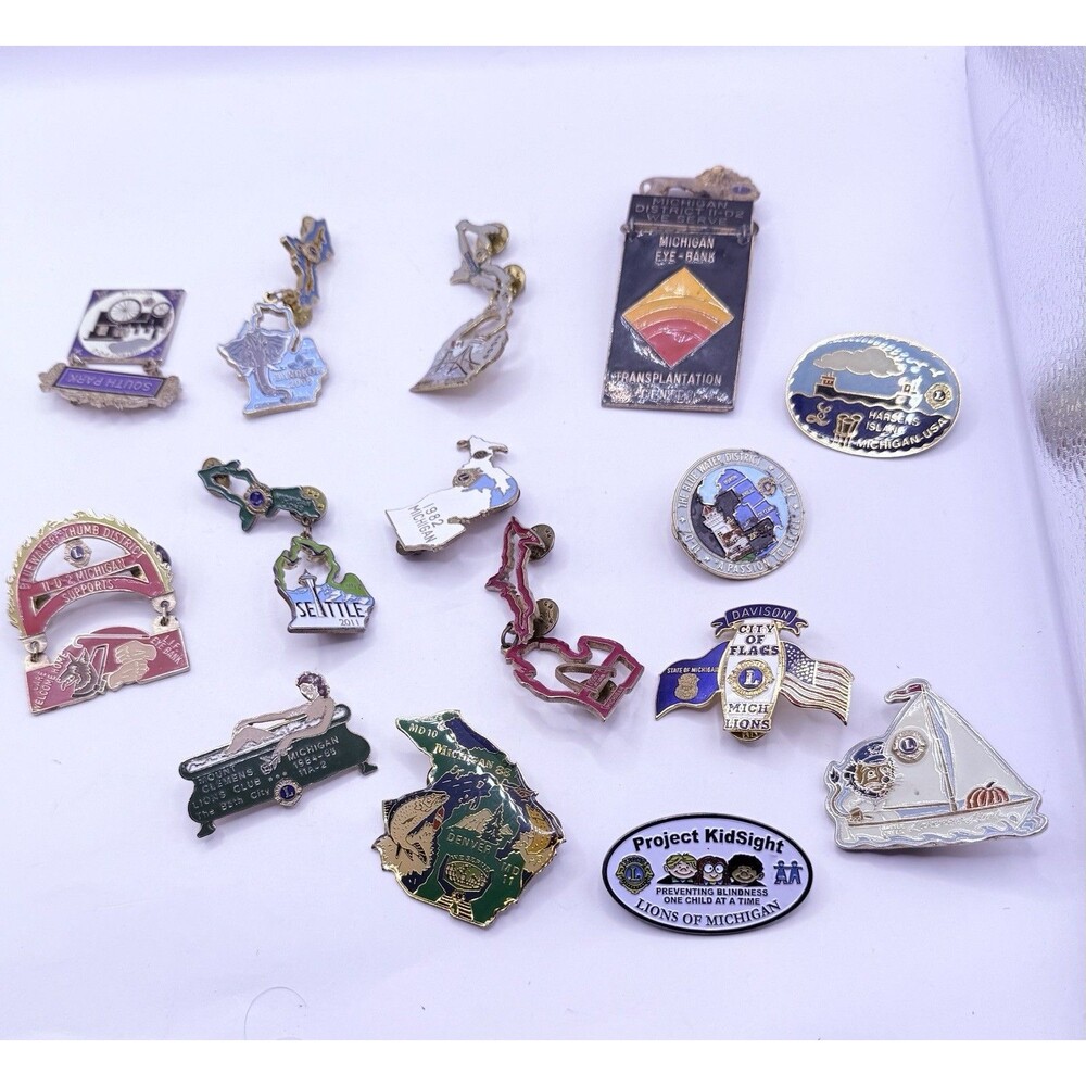 LIONS Club of Michigan Area Vest Lapel Pins Lot of 15 Some Vintage - Picture 1 of 9